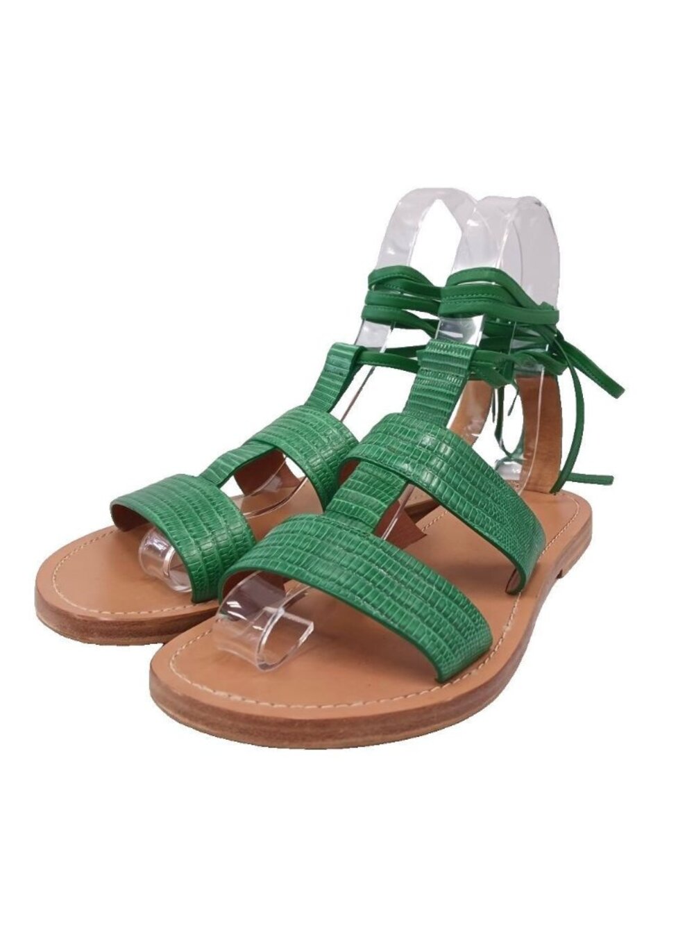 Celine Sandals Strap Embossed Leather Green